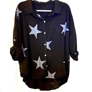 NWOT Black Button-Up Shirt with Gray Stars  (Final Price)